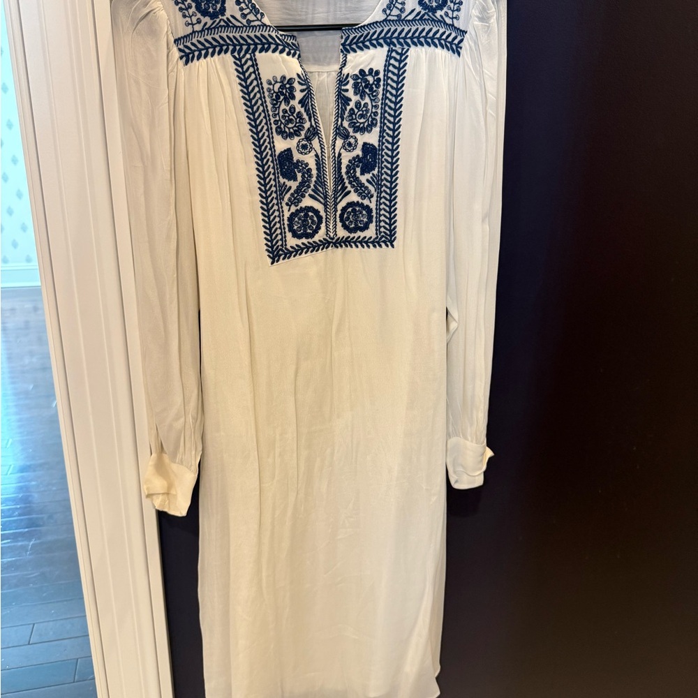 Antik Batik Cream and Blue Embellished Midi Dress